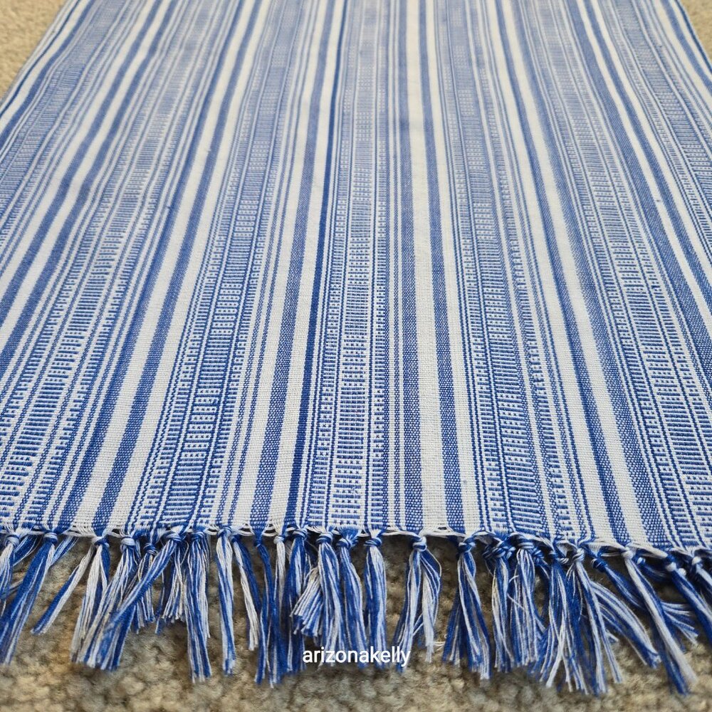 Cotton Linen Woven Scarf Blue & White - Picture 10 of 14